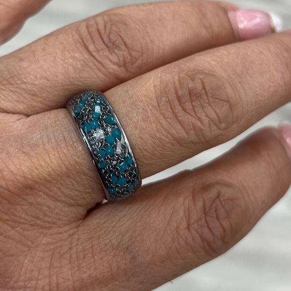 New 8mm Tungsten dome cable chain blue Beads inlay sizes 7 to 15 - Picture 2 of 10